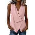 thumbnail image 1 of Summer Tops for Women Gsakboxl Women Casual V‑Neck Button‑Decorated Sleeveless Linen Tank Top Blouse Pink XL, 1 of 7