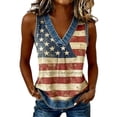 thumbnail image 1 of Summer Tops for Women Gsakboxl Women's Summer Casual V‑Neck Sleeveless Tank Top Denim Trim & Independence Day Flag Print Fashion Vest Shirt Red S, 1 of 6