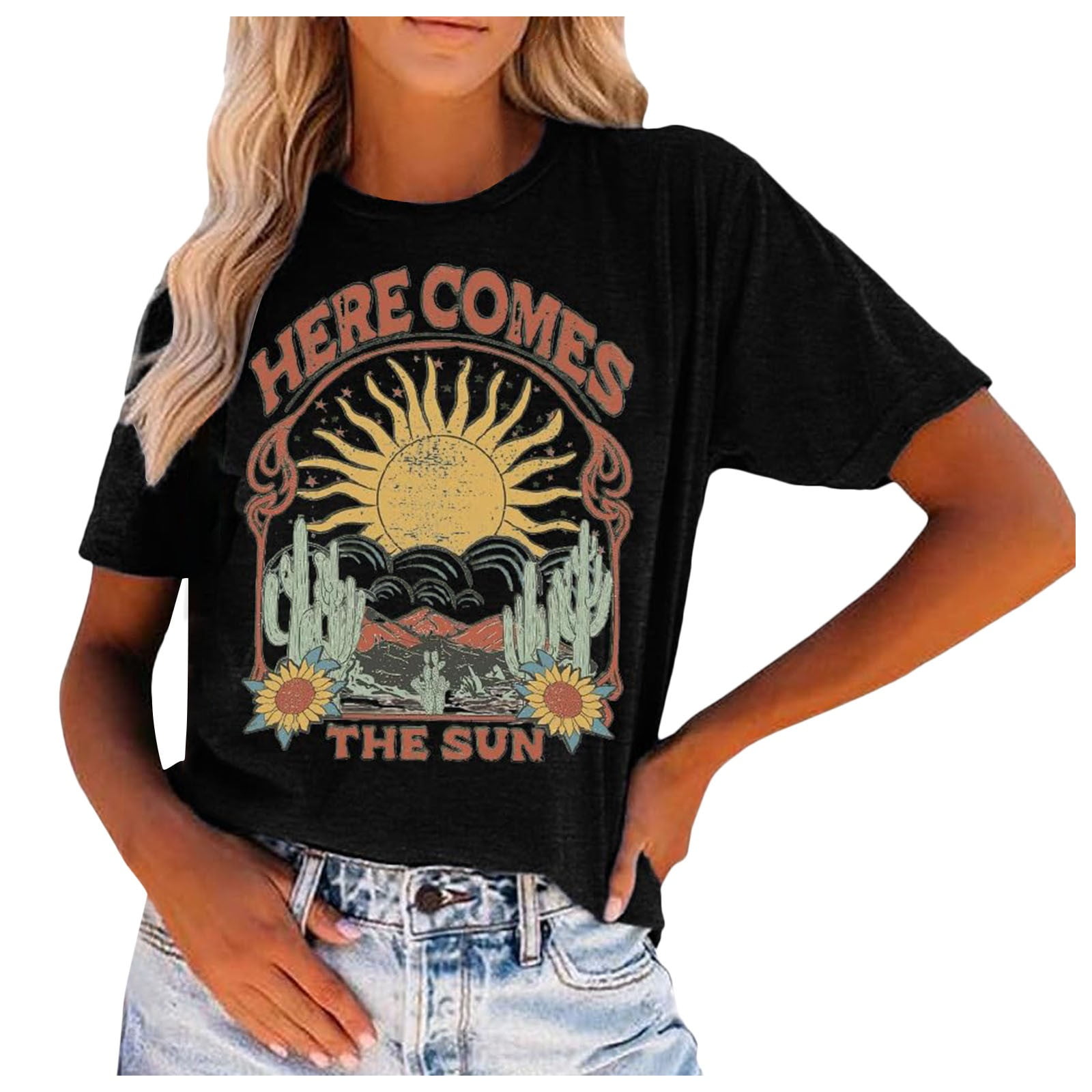 Oversized Tshirt Here Comes The Sun Graphic Tee Womens Tops