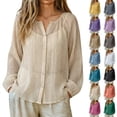 thumbnail image 1 of Summer Tops for Women JIANLAI Solid Color Balloon Sleeve Retro Vacation Style Cotton And Linen Shirt Women's Shirt Retro Vacation Style (S-2XL) Beige, 1 of 7