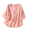 thumbnail image 1 of Summer Tops for Women Linen Casual Fashionable Embroidered 3/4 Sleeve Loose Fit Blouse, 1 of 8
