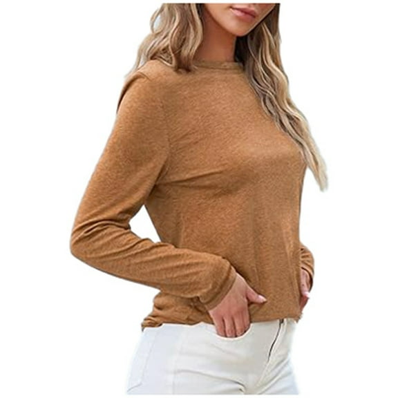 Summer Tops for Women Long Sleeve Shirts Tall T Shirt Women Soft Long Sleeve Running Tee Womens Extra Large Shirt Small Running Thin Coffee 2XL