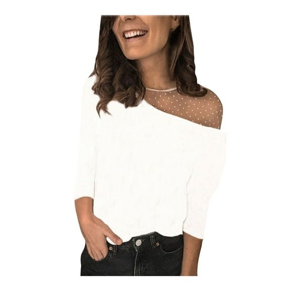 Summer Tops for Women Long Sleeve T Shirts for Women Workout Top Shirts Long Sleeve Plain Athletic Wear Exercise Wear Loose Fit Stretch White L