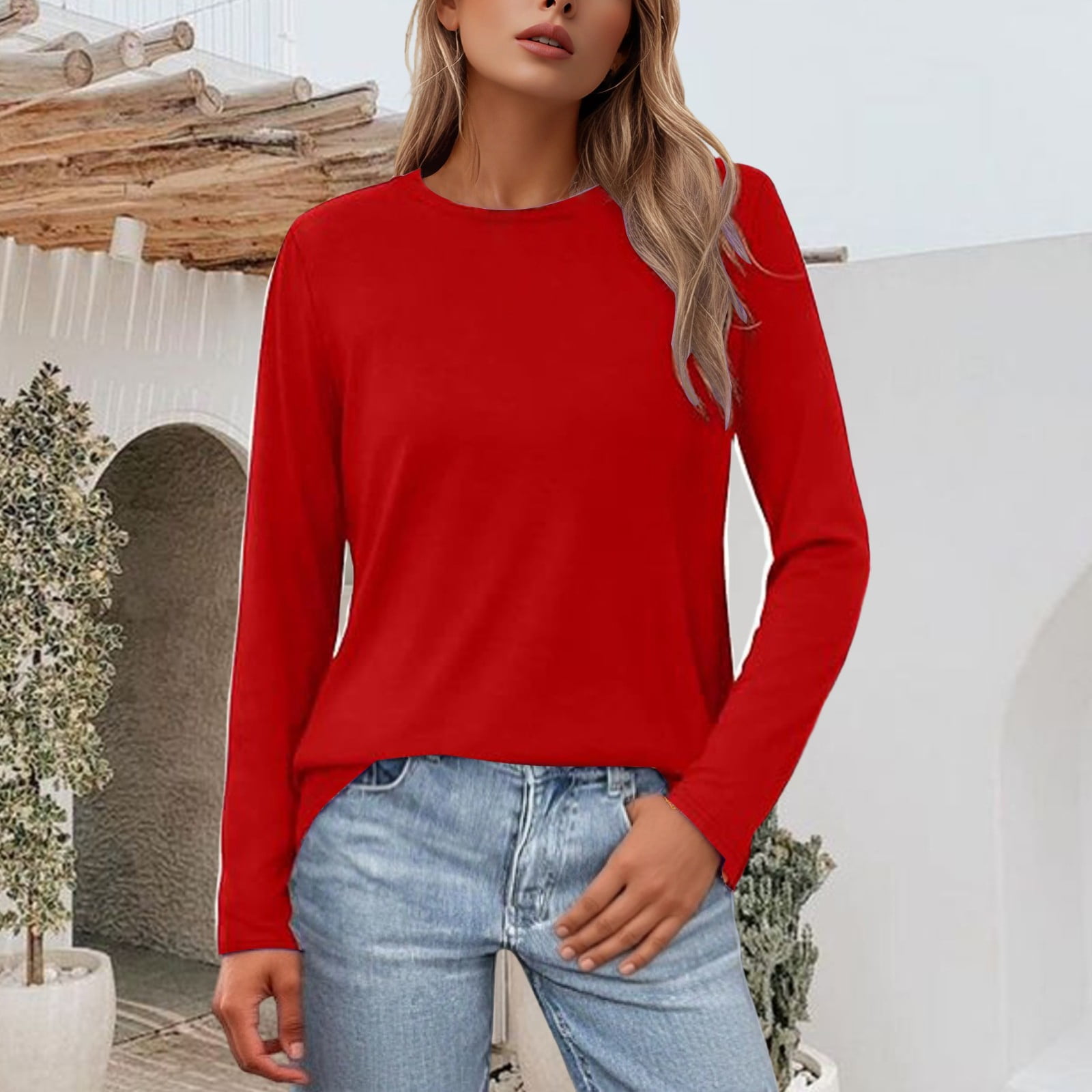 Summer Tops for Women Loose Fit Round Neck Thermal Shirts Casual Basic ...