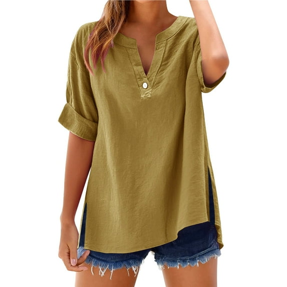 Summer Tops for Women Loose Shirt Top Stand Solid Color Sleeve Collar Casual Women's Shirt Women's Shirt