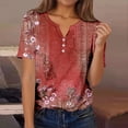 thumbnail image 1 of Summer Tops for Women Neck Buttons Dressy Geometric Print Tshirt Short Sleeve Spring Casual Tees, 1 of 5