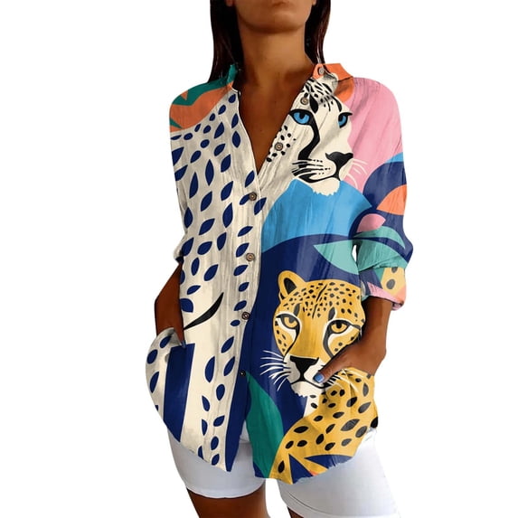 Summer Tops for Women New Fashionable Long Sleeve Printed Casual Lapel Shirt Womens Shirts Light Pink XXXXL