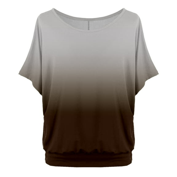 Summer Tops for Women Oversized Shirt with Batwing Sleeves Short Sleeve Crew Neck Colorful T Shirts for Women Brown XL