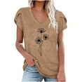 thumbnail image 1 of Summer Tops for Women Petal Short Sleeve V Neck Tunic Tops Casual Dressy Basic Blouse Print Loose Fit Tee Shirts, 1 of 4