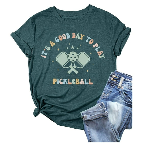 Summer Tops for Women Pickleball It's A Good Day To Play Pickleball Pickleball Player Tee Oversized Tshirts for Women Dark Green S