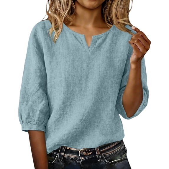 Summer Tops for Women Pleated Cotton Linen Tops Solid Color Shirts Blouses And Tees