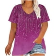 thumbnail image 1 of Summer Tops for Women Plus Size 1X-5X Short Sleeve V Neck Floral Printed Loose Fit Casual T-shirts Graphic Tees (5XL, Hot Pink), 1 of 6