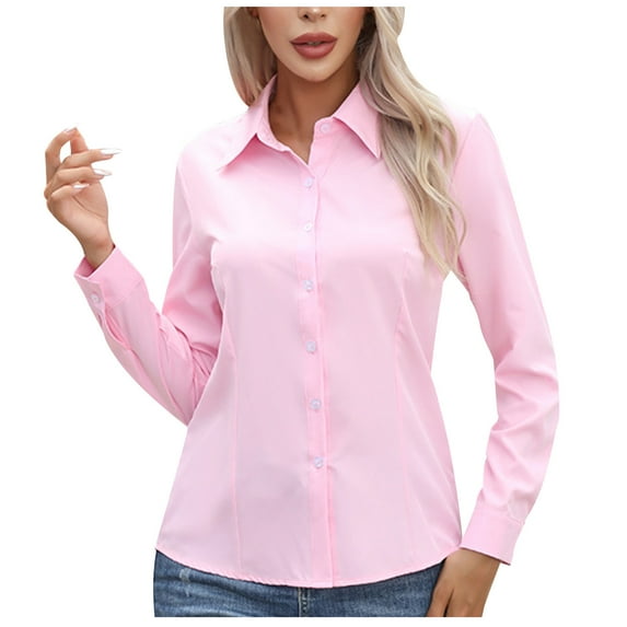 Besolor Button down Dress Shirts for Women Casual Collared Long Sleeve Basic Work Office Blouses Tops Plus Size