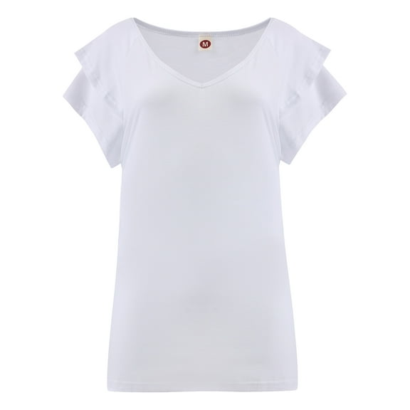 Summer Tops for Women Ruff Sleeve Business Casual Dressy Ladies Blouses V-Neck Shirt Loose Fit Tee