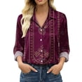thumbnail image 1 of Summer Tops for Women Satin Long Sleeve Shirt Women's Retro Flower Casual Printed Shirt on Sale, 1 of 6