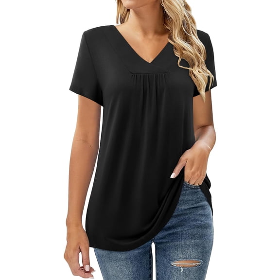 Summer Tops for Women, Shirts for Women, Trendy Women's Slim Fit V Neck Casual Top Short Sleeve Blouse Stylish Tee for Everyday Wear