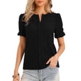 thumbnail image 1 of Summer Tops for Women Short Puff Sleeve V Neck Dressy Casual Blouse Textured Outfits 2026 S Black, 1 of 2