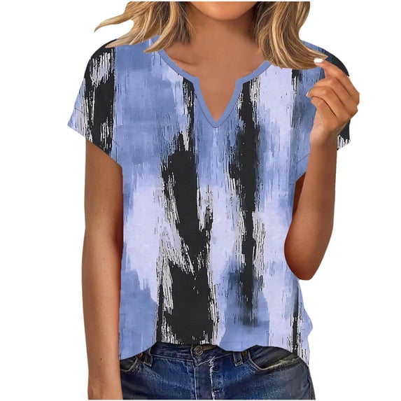 Summer Tops for Women Short Sleeve Neck Tunic Tops Baggy Vintage Graphic Casual Loose Beach Vacation Outfits Spring Top Trendy Clothes