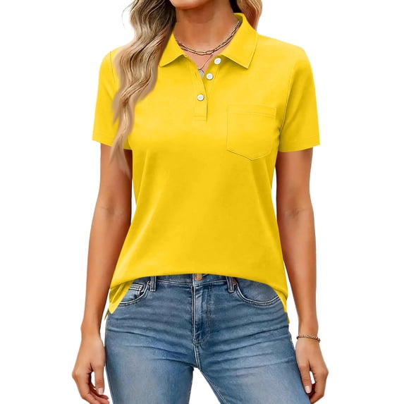 Summer Tops for Women Short Sleeve Polo Shirts Buttons Collared Wicking Tops Quick Dry Casual Golf Shirt with Chest Pocket