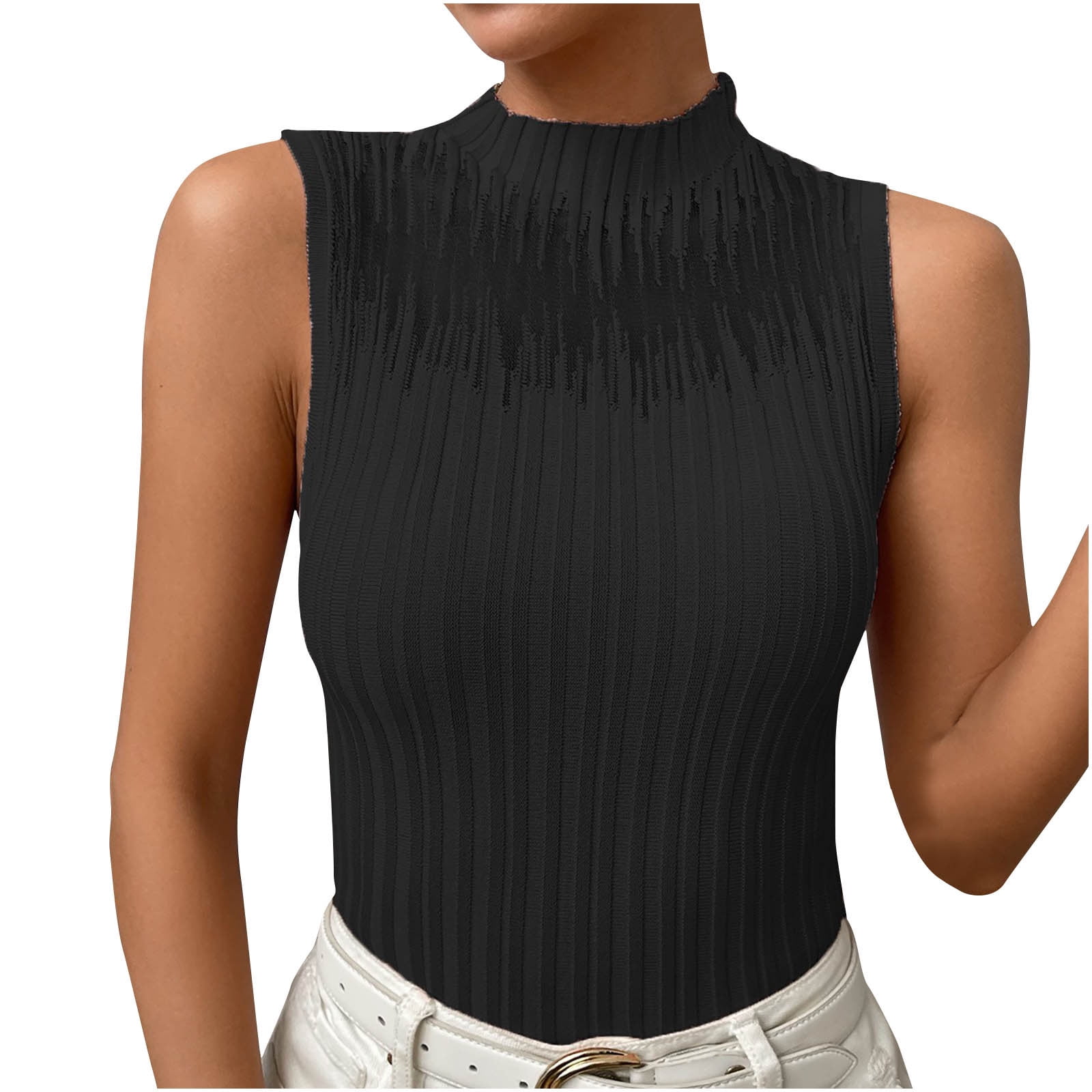 High neck knitted sleeveless top sales