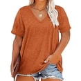 thumbnail image 1 of Summer Tops for Women Soild Color V Neck Basic Tees Fashion Casual Plus Size Short Sleeve T-shirt for Beach Vacation, 1 of 5