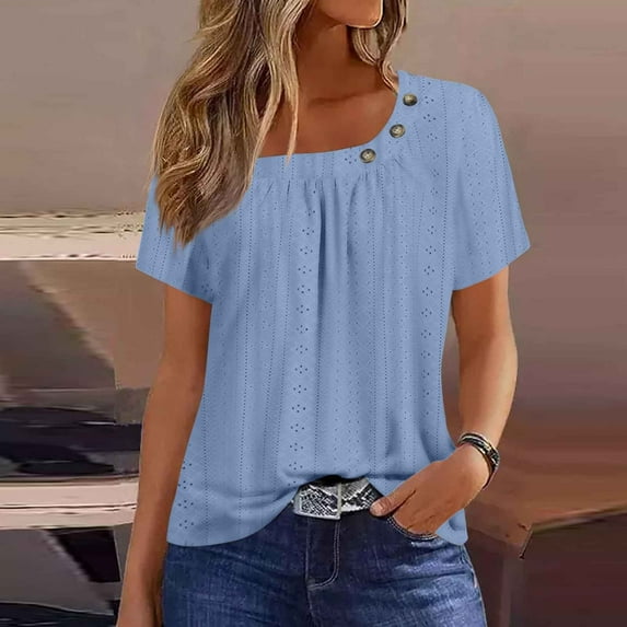 Summer Tops for Women Solid Color For Women O-Collar Short Sleeve Comfy Womens Tops Tshirtss