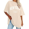 thumbnail image 1 of Summer Tops for Women Sweatshirt Half Sleeved Long Shirt Vintage New York Letter Print Casual Oversized Tshirts for Women Khaki XXXL, 1 of 4
