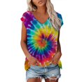 thumbnail image 1 of Summer Tops for Women Tie Dye Pattern Casual Printing Short Sleeves V Neck Loose Tshirt T Shirts for Women Purple M, 1 of 3