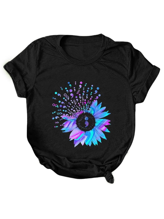 Summer Tops for Women Tops O-Neck Print Short Sleeve T-Shirt Tops Casual Loose Blouse Tops