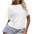 thumbnail image 1 of Summer Tops for Women Trendy Crew Neck Tie Back Short Sleeve T Shirts Solid Casual Loose Comfy Ladies Tunic Tees White, 1 of 8