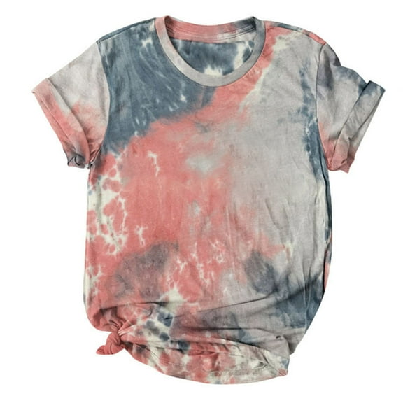 Summer Tops for Women Trendy Tie Dye Crew Neck Short Sleeve Shirts Casual Loose Fit Comfy Dressy Blouse Tee