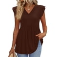 thumbnail image 1 of Summer Tops for Women V Neck Ruffle Sleeve Shirts 2026 Spring Dressy Casual Blouses, Brown L, 1 of 6