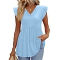 thumbnail image 1 of Summer Tops for Women V Neck Ruffle Sleeve Shirts 2026 Spring Dressy Casual Blouses, Light Blue L, 1 of 6