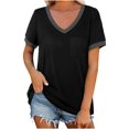 thumbnail image 1 of Summer Tops for Women V Neck Short Sleeve Solid Color T-Shirts Casual Baggy Comfy Ladies Basic Blouse with Pockets, 1 of 8