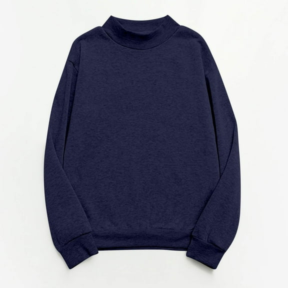 Summer Tops for Women Viikei Womens Tops Long Sleeve,Women's Oversized Round Neck Sweatshirts Long Sleeve Turtleneck Velvet Sweatshirt Navy S