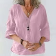 thumbnail image 1 of Summer Tops for Women Viikei Womens Tops Plus Size,Women's Loose Casual Solid Color 3/4 Sleeve Long Sleeved V-neck Top/shirt Pink M, 1 of 6