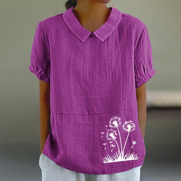 Summer Tops for Women Viikei Womens Tops Short Sleeve Casual,Women's Casual Style Casual Printed Short Sleeve Blouse V-Sleeve Blouse/Shirt Purple M