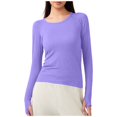 thumbnail image 1 of Summer Tops for Women, Women Blouses, Women's Long Sleeve Fitness Shirt Seamless Yoga Tops Breathable Running Apparel Slim Fit Sportswear for Active, 1 of 4