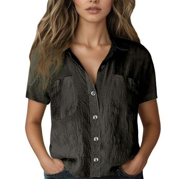 Summer Tops for Women, Women'S Tops, Stylish Women's Button-Up Short Sleeve Shirt for Casual and Wear with V-Neck and Lace Details