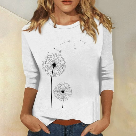 Summer Tops for Women Women's Loose Casual Floral Print Round Neck Three-quarter Sleeves