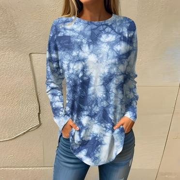 Summer Tops for Women Women's Loose Round Neck Leaf Print Long Sleeve T-Shirt Top Pullover