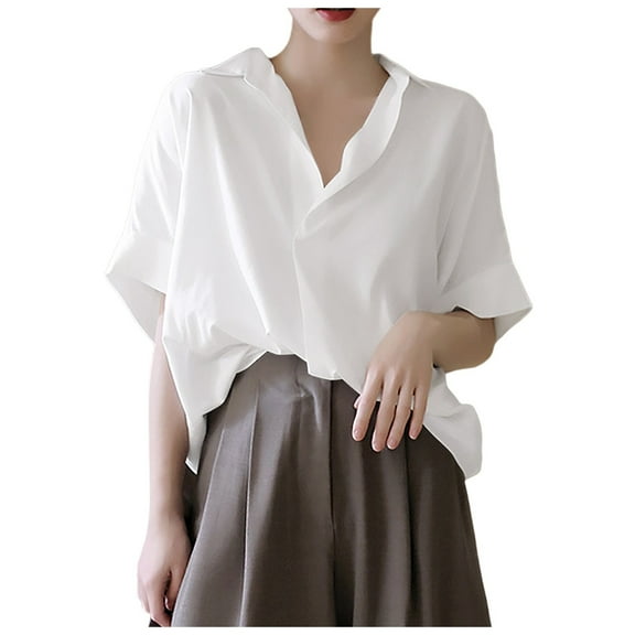 Summer Tops for Women, Womens Tops, Trendy Women's Loose Bat Sleeve French V Neck Short Sleeve Shirt for Casual and Formal Wear