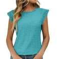 thumbnail image 1 of Summer Tops for Women! Yigetop 2025 Spring/Summer New Solid Color Round Neck Short Sleeve Lace Splicing Hollow T Shirt Eyelet Tops for Women A L, 1 of 3