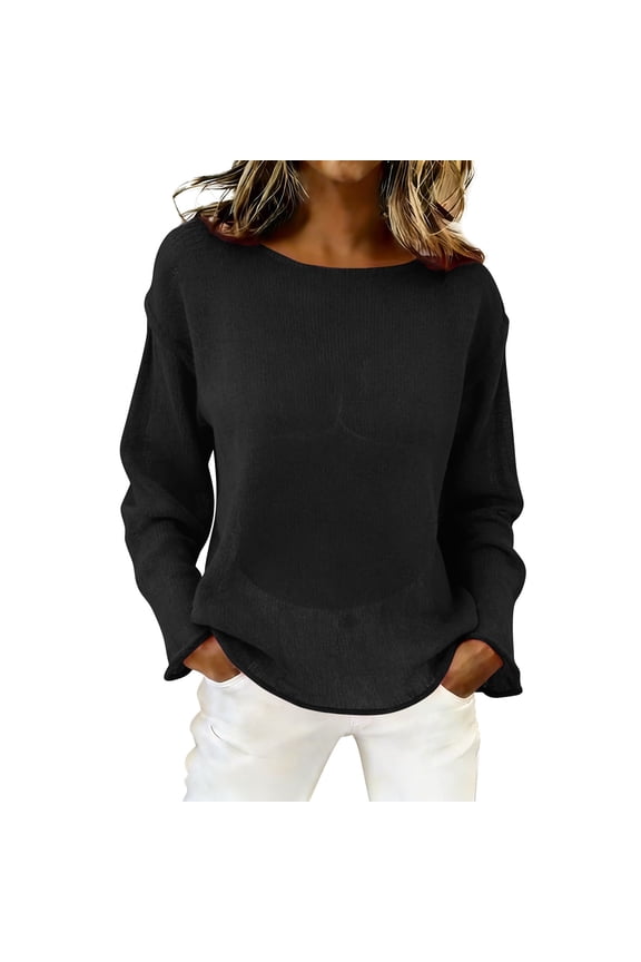 Summer Tops for Women's Mesh Long Sleeve Tops Boat Neck See Through Lightweight Sweater Crochet Knit Tops