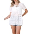 thumbnail image 1 of Summer Tops for Women's Puff Short Sleeve V Neck Hollow Out Casual Top Shirts XS White, 1 of 6
