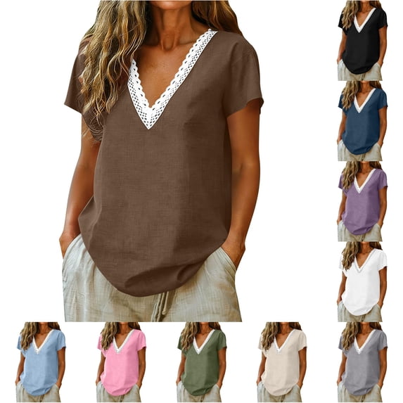 Summer Tops for Womens Short Sleeve V Neck Tshirts for Women Casual Women's Tee Shirts