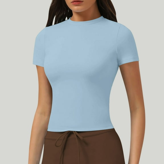 Summer Tops with Sleeves Short Sleeve T Shirts for Womens Tops Casual Solid Color T Shirts Womens Tops Plus Size T Shirts