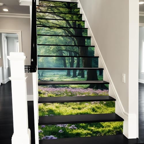 Summer Tranquil Forest Peel and Stick Vinyl Stair Riser Decals Staircase Tile Stair Stickers Abstract Boho Art Modern Decoration Self-Adhesive Home Decor Stair Decals (14Pcs)$$Tools