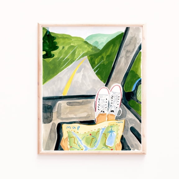 Summer Travel Art Poster Road Trip Scene (5x7 to 24x30) Poster Art Print Home Decor, Unframed Canvas Size 24x36 F03.1.20l588