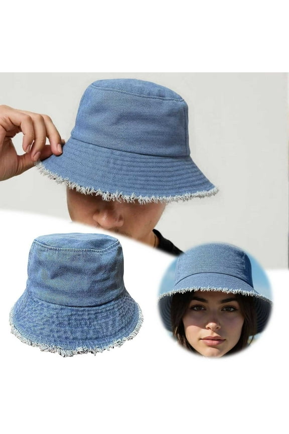 Summer Travel Bucket Hats Vintage Denim Frayed Edge Sun Hats
